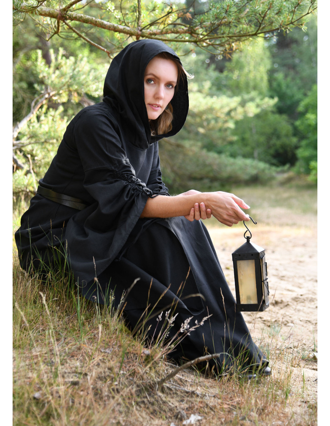 Vestido Medieval mujer mangas trompeta, negro ⚔️ Tienda-Medieval