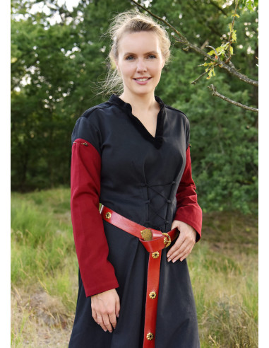 Mangas vestido medieval con alfileres, rojo vino tinto