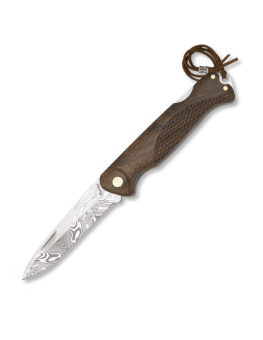 Albainox-Taschenmesser mit verzierter Klinge und Holzgriff