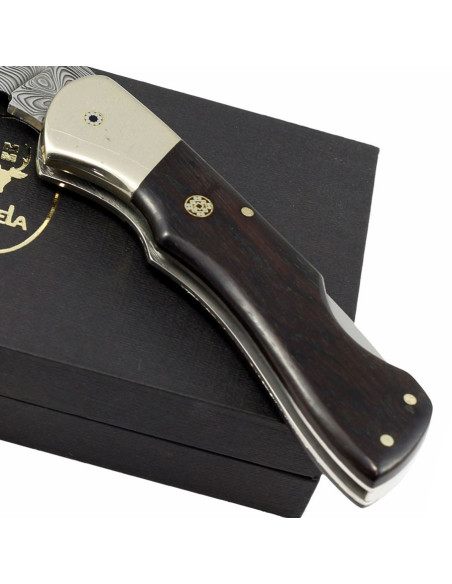 Navaja bloqueo con hoja acero de damasco