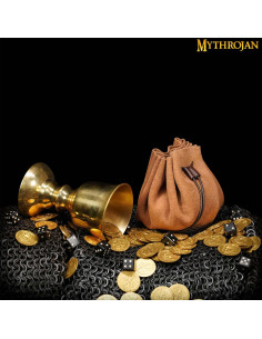 Bolsita medieval para recreaciones, oro y dados - marrón...