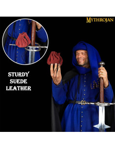 Bolsita medieval para recreaciones, oro y dados - vino tinto 2