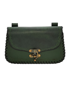 Bolso del Hechicero medieval, tipo riñonera, en piel - Verde