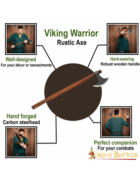 Lange Vikingbijl met koolstofstalen kop