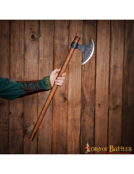 Lange Vikingbijl met koolstofstalen kop