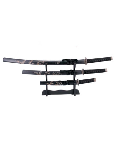 Set Katana, Wakizashi y Tanto con Soporte: Réplica Decorativa Samurái
