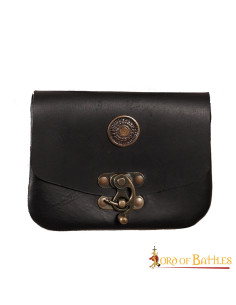 Bolso de cuero medieval negro con cierre de latón