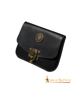 Bolso de cuero medieval negro con cierre de latón 2