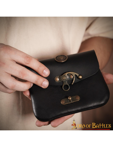 Bolso de cuero medieval negro con...