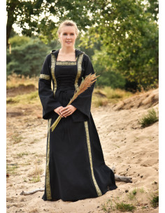 Middelalderkjole Leonor i sort med hætte