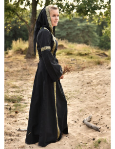 Middelalderkjole Leonor i sort med hætte 2
