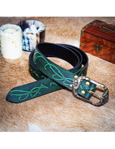 Forest Elf-riem van groen leer met reliëf