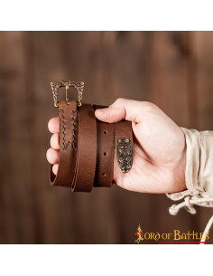 Viking bruine smalle riem met gesp en plaatje