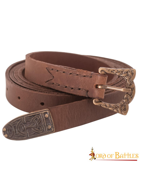 Viking bruine smalle riem met gesp en...