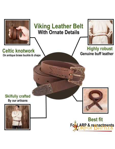 Viking bruine smalle riem met gesp en...
