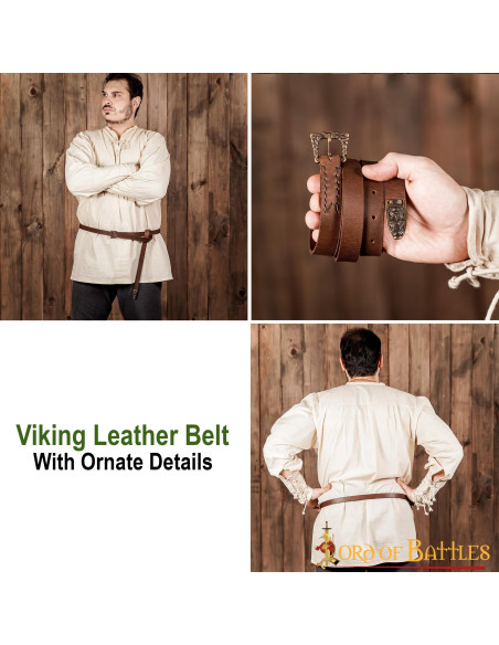 Viking bruine smalle riem met gesp en...