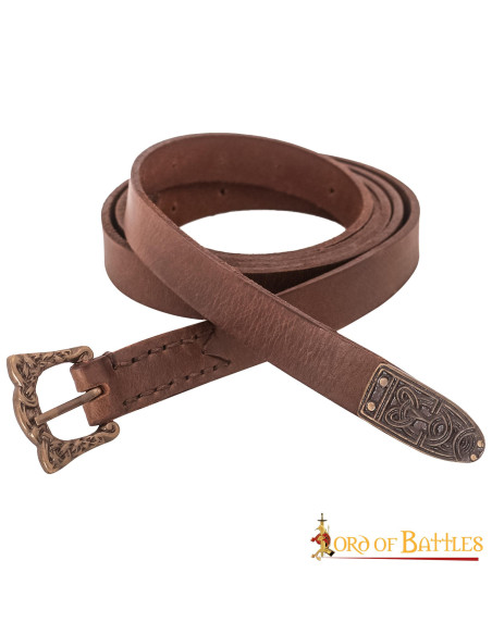 Viking bruine smalle riem met gesp en...