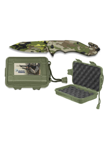 Navaja Albainox de rescate camo verde con caja (20,8 cm.)