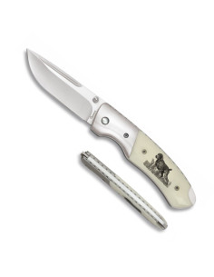 Deluxe kniv med jagthund, dekoreret ABS skaft