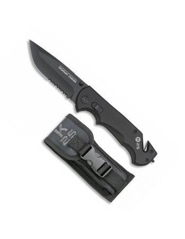 K25 sikkerhedskniv med skede, sort