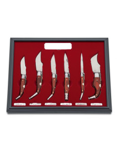 Cuadro de colección con 6 navajas empuñadura stamina roja