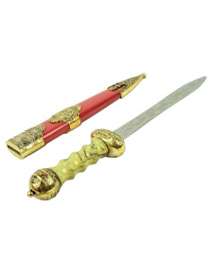 Decoratieve Romeinse dolk met gouden en rode schede