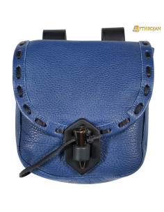 Bolso medieval en cuero azul con cierre de cuerno...