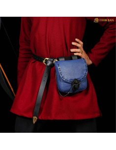 Bolso medieval en cuero azul con cierre de cuerno... 2
