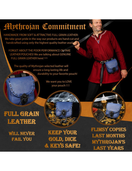 Bolso medieval en cuero azul con...