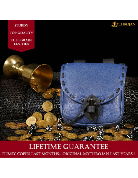 Bolso medieval en cuero azul con...