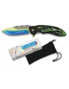 Regenbogen-Taschenmesser mit Samtscheide (20,1 cm).