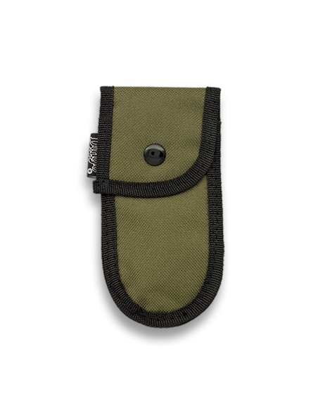 Grünes Nylonetui für Messer (13 x 6 cm).