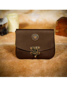 Braune mittelalterliche Ledertasche mit Messingverschluss