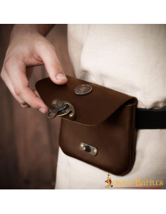 Bolso de cuero medieval marrón con cierre de latón 2