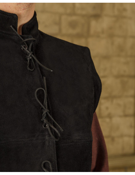 Renaissance Laertes vest van zwart suède