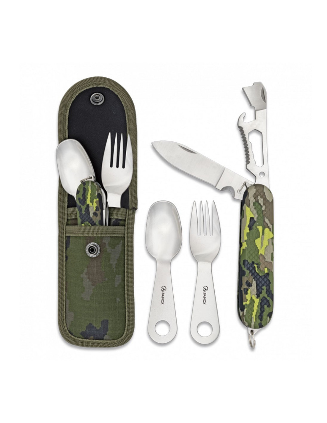 Set cubiertos camping multicam verde ⚔️ Tienda-Medieval