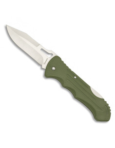 Merk Albaino mes met groen handvat met clip (19,3 cm.)