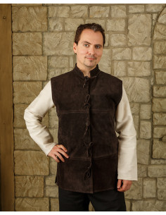 Renaissance Laertes vest van bruin suède