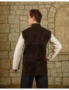 Renaissance Laertes vest van bruin suède 2