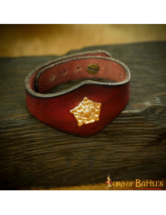 Handgemaakte Tudor kastanjebruine leren armband met...