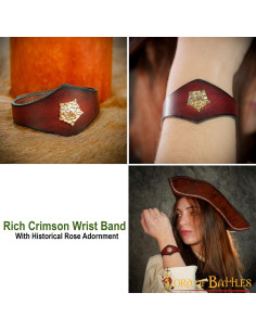 Handgemaakte Tudor kastanjebruine leren armband met... 2