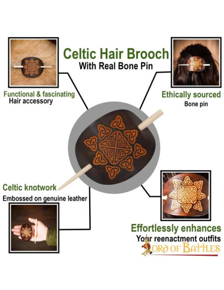 Leren haarbroche met haarspeld van...