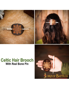 Bruin lederen haarbroche met haarspeld van echt bot 2