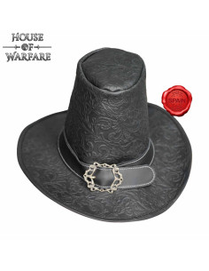 Sombrero Renacimiento Brujo oscuro en cuero negro repujado