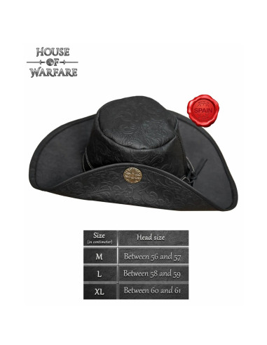 Sombrero de Corsario Media Ala, negro repujado, siglos XVI-XVII
