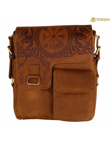Reisetasche im keltischen Design aus braunem Leder