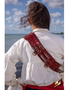 Tahalí bandolera Aventurero Pirata cuero rojo 2