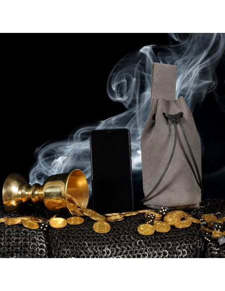 Mønttaske i grå ruskindslæder