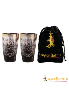Set de 2 vasos cuerno buey diseño Nudo vikingo Valknut
