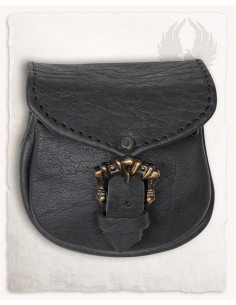 Bolso medieval León, tipo riñonera en negro (14x14 cm.)